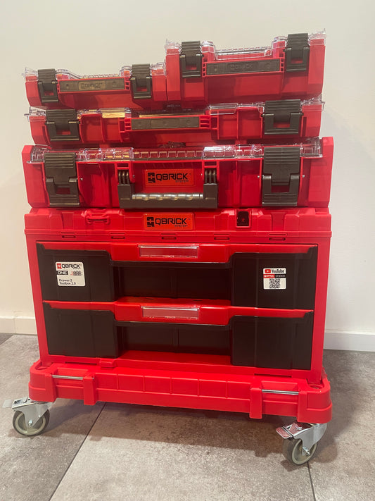 QBrick System ONE 2.0 Red Set (Drawer 2 Toolbox + Transportplatform + Organizer XL Long Bin + Organizer L + Organizer M Plus + ORGANIZER L)