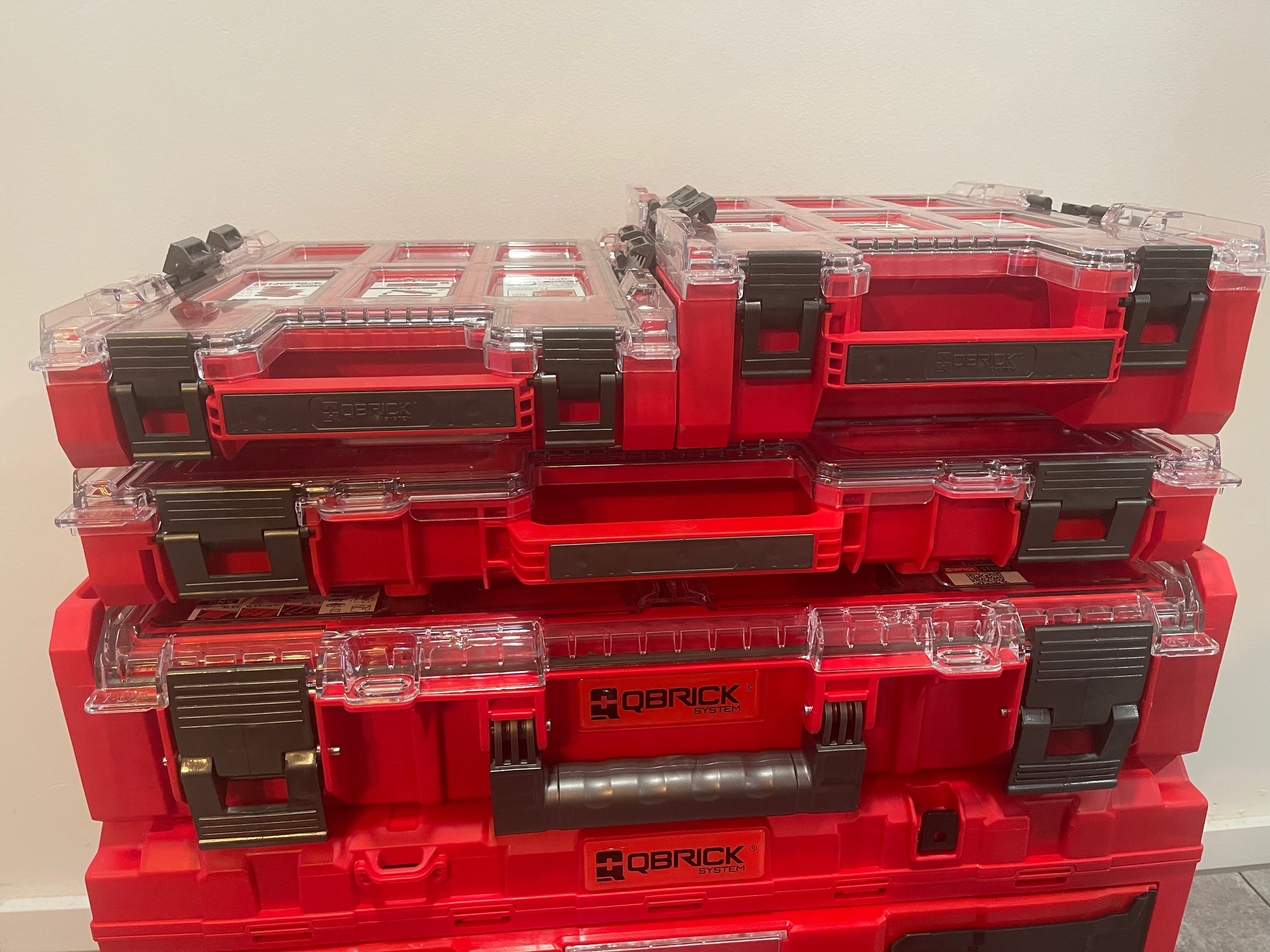 QBrick System ONE 2.0 Red Set (Drawer 2 Toolbox + Transportplatform + Organizer XL Long Bin + Organizer L + Organizer M Plus + ORGANIZER L)