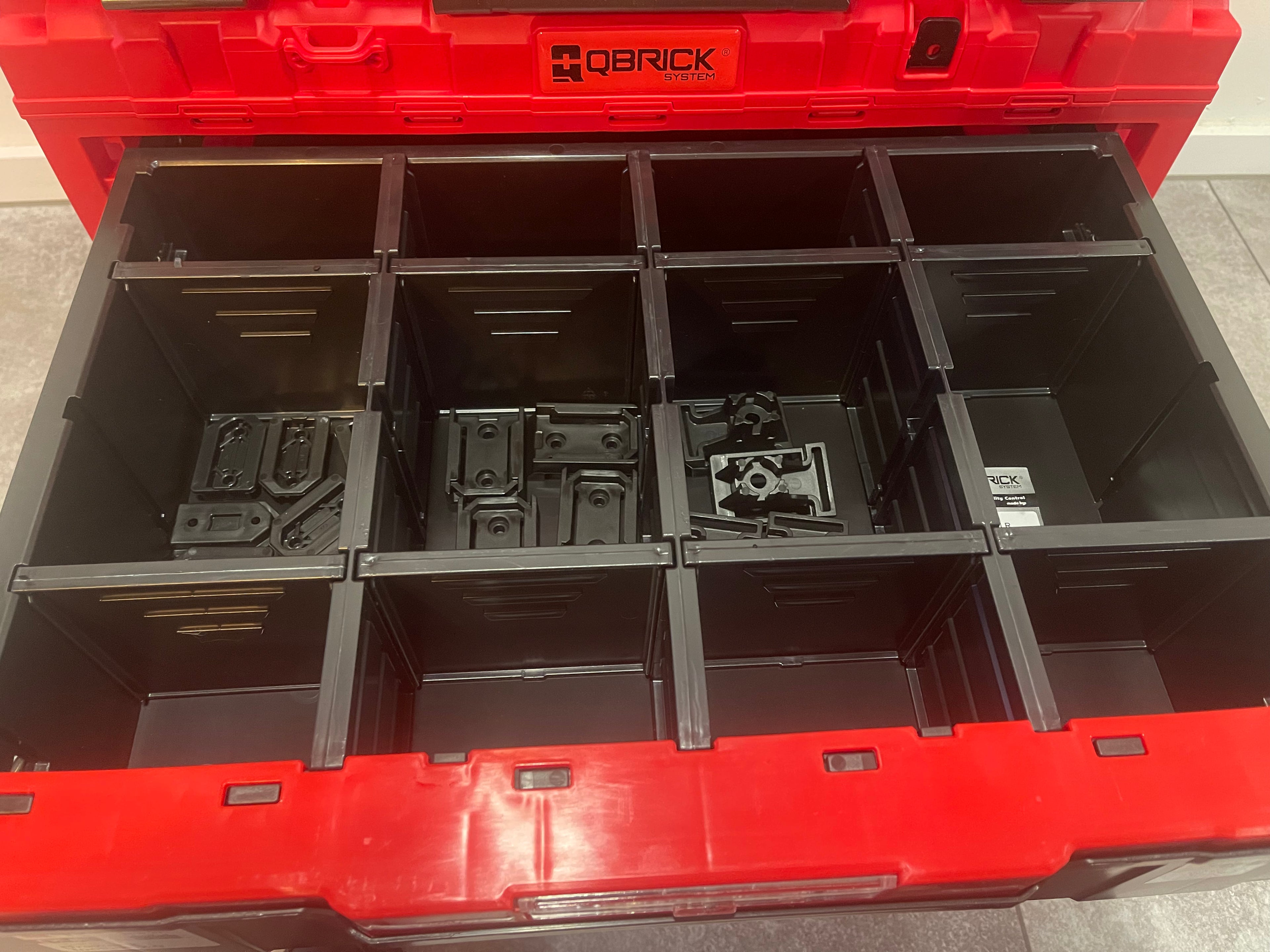 QBrick System ONE 2.0 Red Set (Drawer 2 Toolbox + Transportplatform + Organizer XL Long Bin + Organizer L + Organizer M Plus + ORGANIZER L)