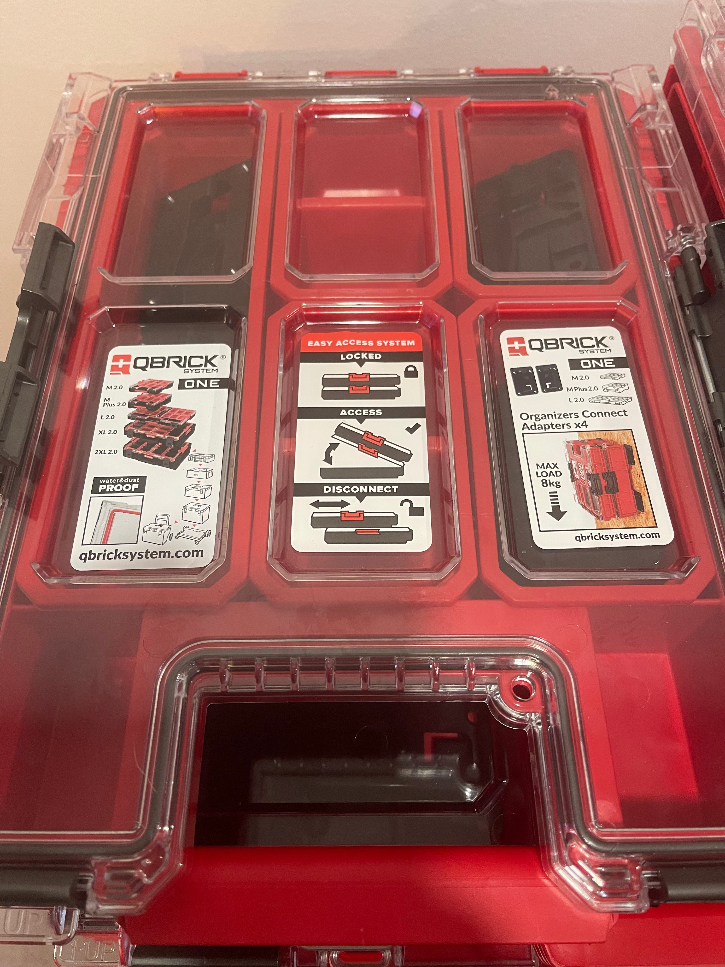 QBrick System ONE 2.0 Red Set (Drawer 2 Toolbox + Transportplatform + Organizer XL Long Bin + Organizer L + Organizer M Plus + ORGANIZER L)